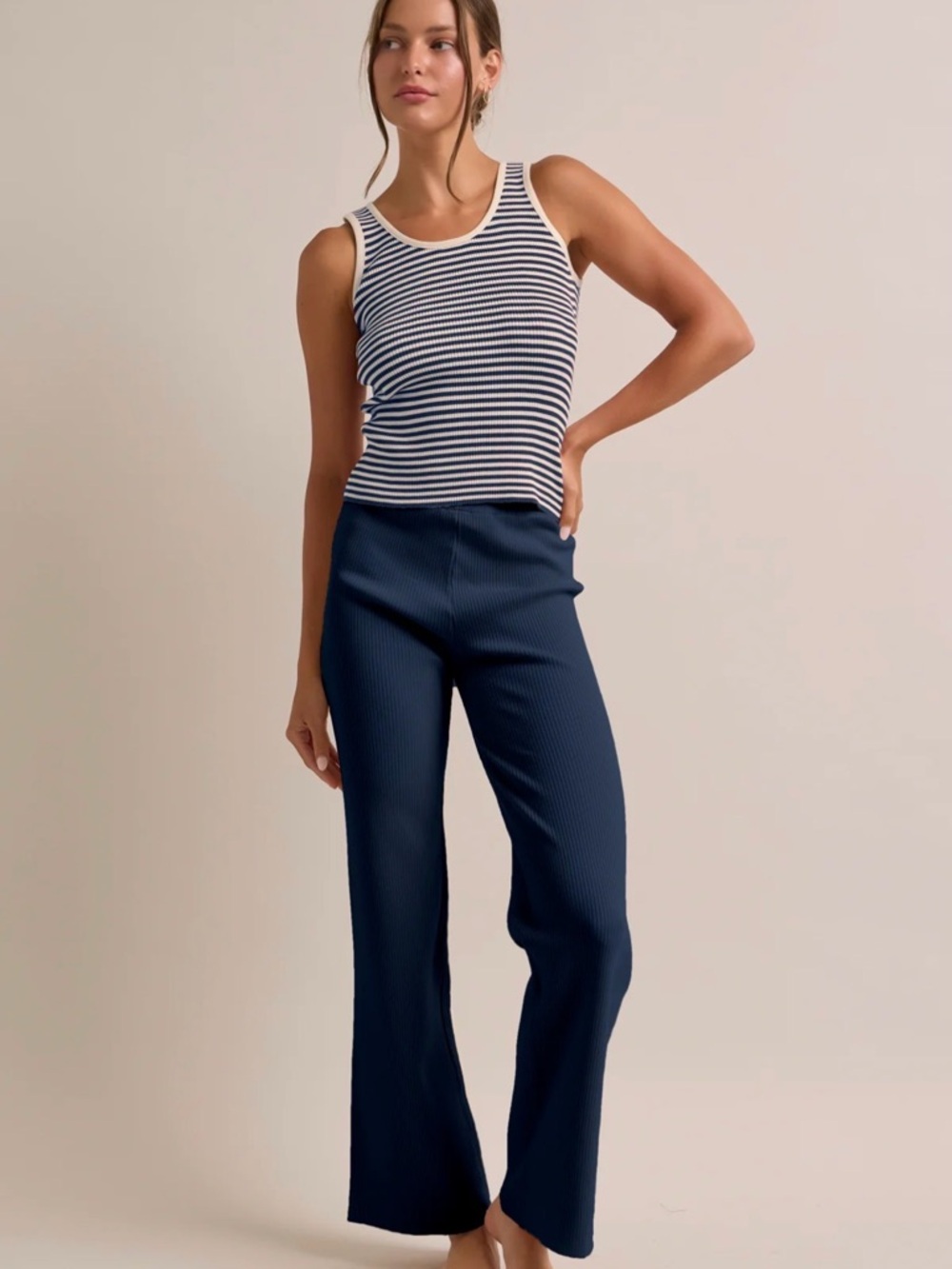 RIVIR Knit Sleeveless Top & Pant Set – Navy